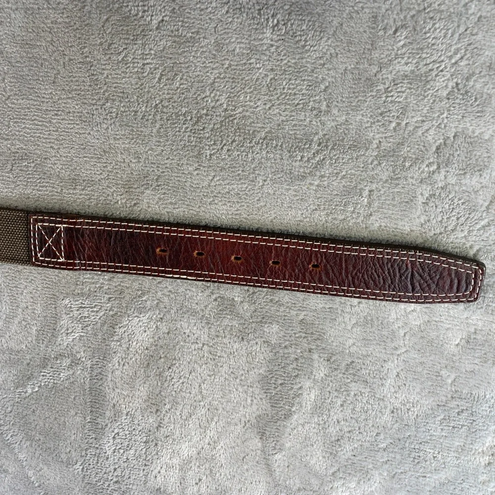 Chippewa Belt Mens 32 Leather Canvas Webbing Brown Olive USA C00088